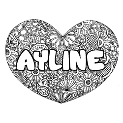 Coloraci&oacute;n del nombre AYLINE - decorado mandala de coraz&oacute;n