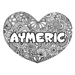 Coloraci&oacute;n del nombre AYMERIC - decorado mandala de coraz&oacute;n