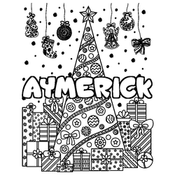 Coloraci&oacute;n del nombre AYMERICK - decorado &aacute;rbol de Navidad y regalos