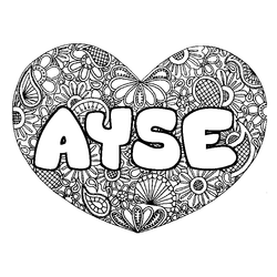 Coloraci&oacute;n del nombre AYSE - decorado mandala de coraz&oacute;n