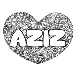 Coloraci&oacute;n del nombre AZIZ - decorado mandala de coraz&oacute;n