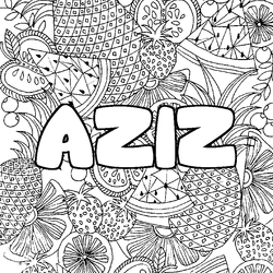 Coloraci&oacute;n del nombre AZIZ - decorado mandala de frutas