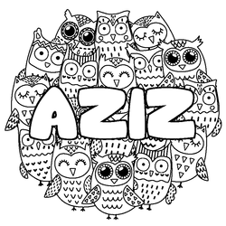 Coloraci&oacute;n del nombre AZIZ - decorado b&uacute;hos