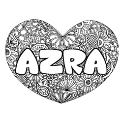 Coloraci&oacute;n del nombre AZRA - decorado mandala de coraz&oacute;n