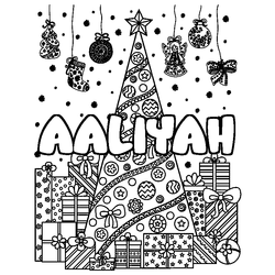 Coloraci&oacute;n del nombre AALIYAH - decorado &aacute;rbol de Navidad y regalos