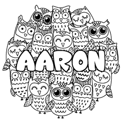 Coloraci&oacute;n del nombre AARON - decorado b&uacute;hos