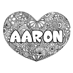Coloraci&oacute;n del nombre AARON - decorado mandala de coraz&oacute;n