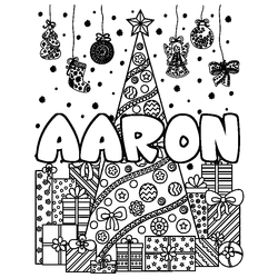 Coloraci&oacute;n del nombre AARON - decorado &aacute;rbol de Navidad y regalos