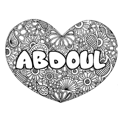 Coloraci&oacute;n del nombre ABDOUL - decorado mandala de coraz&oacute;n