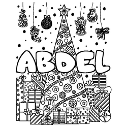 Coloraci&oacute;n del nombre ABDEL - decorado &aacute;rbol de Navidad y regalos