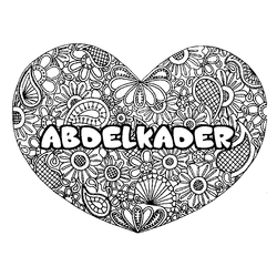 Coloraci&oacute;n del nombre ABDELKADER - decorado mandala de coraz&oacute;n