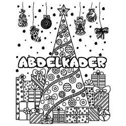 Coloraci&oacute;n del nombre ABDELKADER - decorado &aacute;rbol de Navidad y regalos