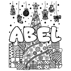 Coloraci&oacute;n del nombre ABEL - decorado &aacute;rbol de Navidad y regalos