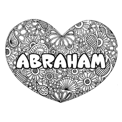 Coloraci&oacute;n del nombre ABRAHAM - decorado mandala de coraz&oacute;n