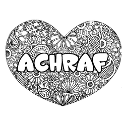 Coloraci&oacute;n del nombre ACHRAF - decorado mandala de coraz&oacute;n