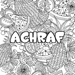 Coloraci&oacute;n del nombre ACHRAF - decorado mandala de frutas