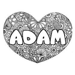 Coloraci&oacute;n del nombre ADAM - decorado mandala de coraz&oacute;n