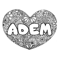 Coloraci&oacute;n del nombre ADEM - decorado mandala de coraz&oacute;n