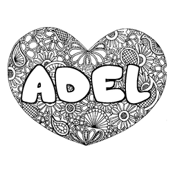 Coloraci&oacute;n del nombre ADEL - decorado mandala de coraz&oacute;n