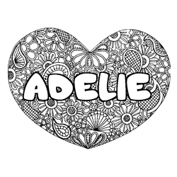 Coloraci&oacute;n del nombre ADELIE - decorado mandala de coraz&oacute;n
