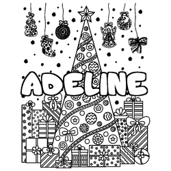 Coloraci&oacute;n del nombre ADELINE - decorado &aacute;rbol de Navidad y regalos