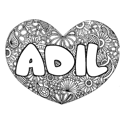 Coloraci&oacute;n del nombre ADIL - decorado mandala de coraz&oacute;n