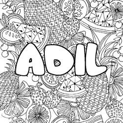 Coloraci&oacute;n del nombre ADIL - decorado mandala de frutas
