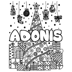 Coloraci&oacute;n del nombre ADONIS - decorado &aacute;rbol de Navidad y regalos