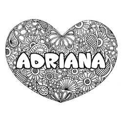 Coloraci&oacute;n del nombre ADRIANA - decorado mandala de coraz&oacute;n