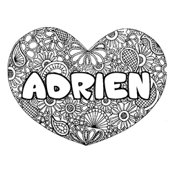 Coloraci&oacute;n del nombre ADRIEN - decorado mandala de coraz&oacute;n