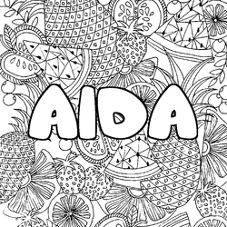 Coloraci&oacute;n del nombre AIDA - decorado mandala de frutas