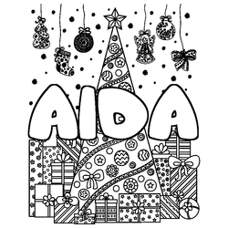 Coloraci&oacute;n del nombre AIDA - decorado &aacute;rbol de Navidad y regalos