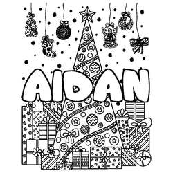 Coloraci&oacute;n del nombre AIDAN - decorado &aacute;rbol de Navidad y regalos
