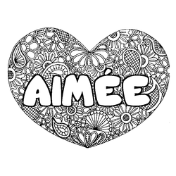 Coloraci&oacute;n del nombre AIM&Eacute;E - decorado mandala de coraz&oacute;n