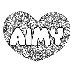 Coloraci&oacute;n del nombre AIMY - decorado mandala de coraz&oacute;n