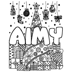 Coloraci&oacute;n del nombre AIMY - decorado &aacute;rbol de Navidad y regalos