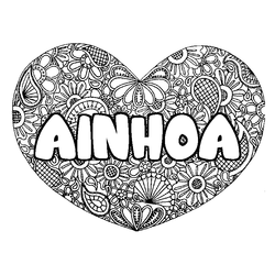 Coloraci&oacute;n del nombre AINHOA - decorado mandala de coraz&oacute;n