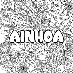 Coloraci&oacute;n del nombre AINHOA - decorado mandala de frutas
