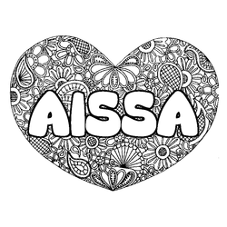 Coloraci&oacute;n del nombre AISSA - decorado mandala de coraz&oacute;n