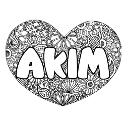 Coloraci&oacute;n del nombre AKIM - decorado mandala de coraz&oacute;n