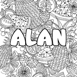 Coloraci&oacute;n del nombre ALAN - decorado mandala de frutas
