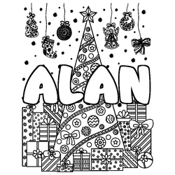 Coloraci&oacute;n del nombre ALAN - decorado &aacute;rbol de Navidad y regalos