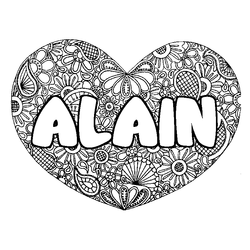 Coloraci&oacute;n del nombre ALAIN - decorado mandala de coraz&oacute;n
