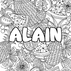 Coloraci&oacute;n del nombre ALAIN - decorado mandala de frutas