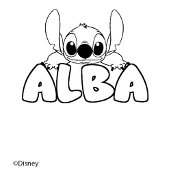 Coloraci&oacute;n del nombre ALBA - decorado Stitch