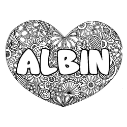 Coloraci&oacute;n del nombre ALBIN - decorado mandala de coraz&oacute;n