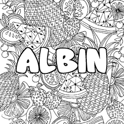 Coloraci&oacute;n del nombre ALBIN - decorado mandala de frutas