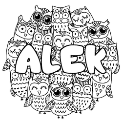 Coloraci&oacute;n del nombre ALEK - decorado b&uacute;hos