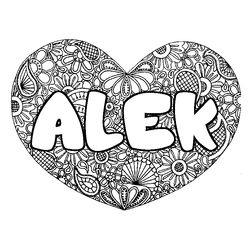 Coloraci&oacute;n del nombre ALEK - decorado mandala de coraz&oacute;n