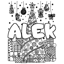 Coloraci&oacute;n del nombre ALEK - decorado &aacute;rbol de Navidad y regalos
